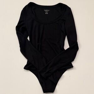 American Eagle Black Ribbed Long Sleeve Bodysuit